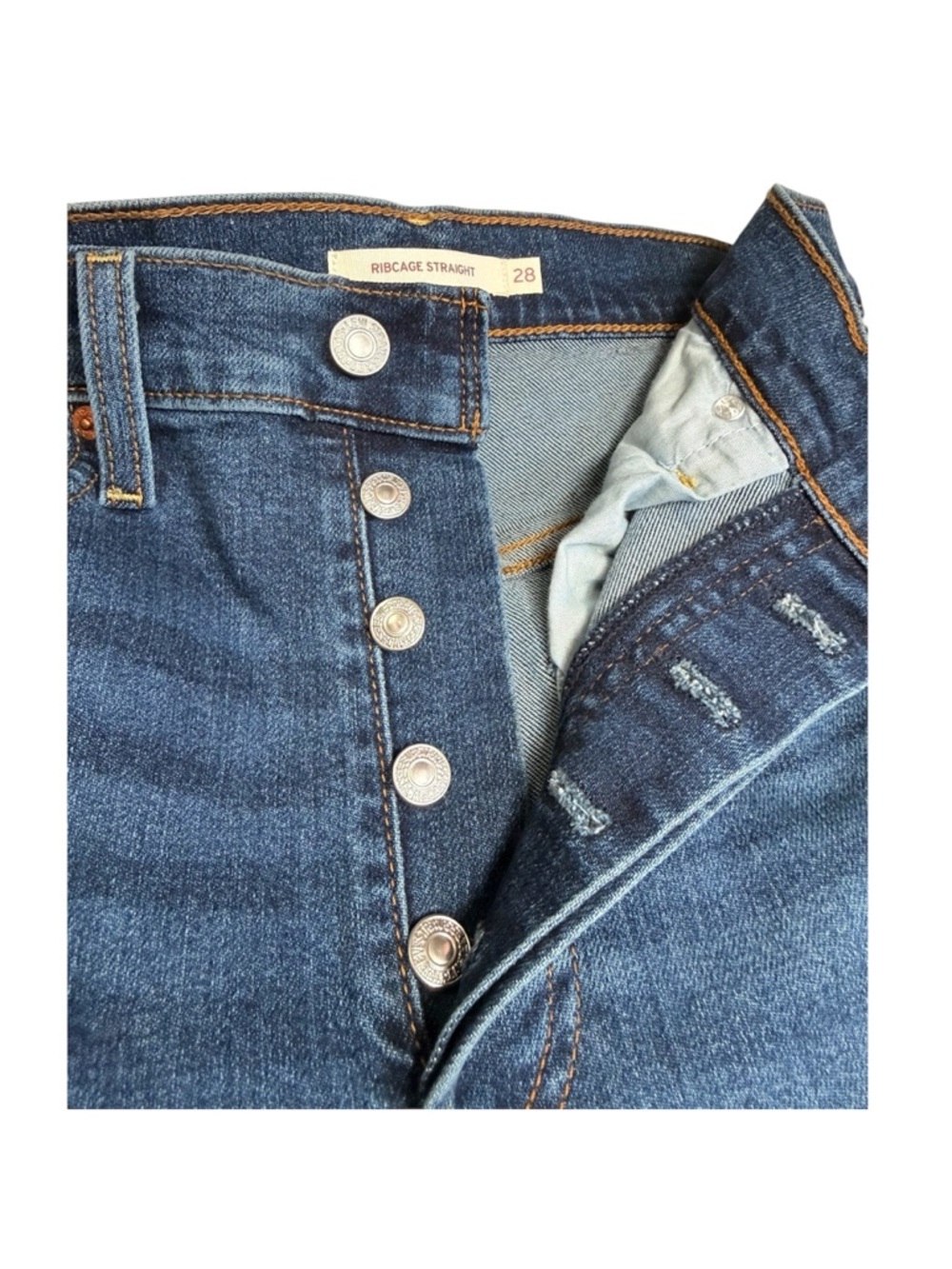 Levi’s Ribcage Straight Jeans Size 28 High Rise Button Fly Medium Wash - Picture 5 of 12